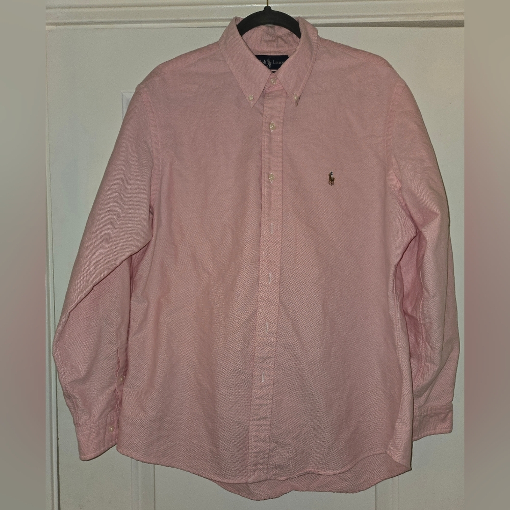 Ralph Lauren Men's Button Down Long Sleeve Pink Shirt Custom Fit Size 17-34/35
